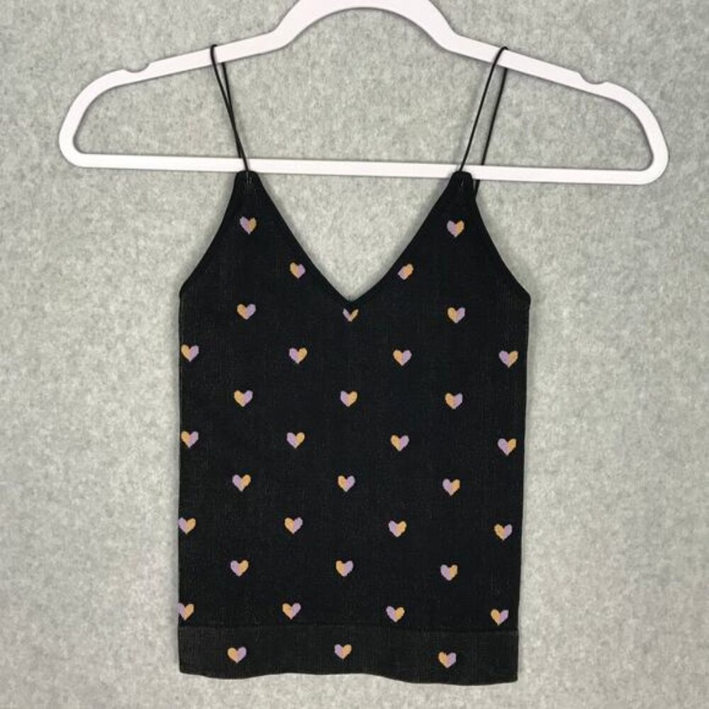 Aura Tank Top Womens XXS XS Black Hearts Stretch Basic Tight Yoga Workout Active